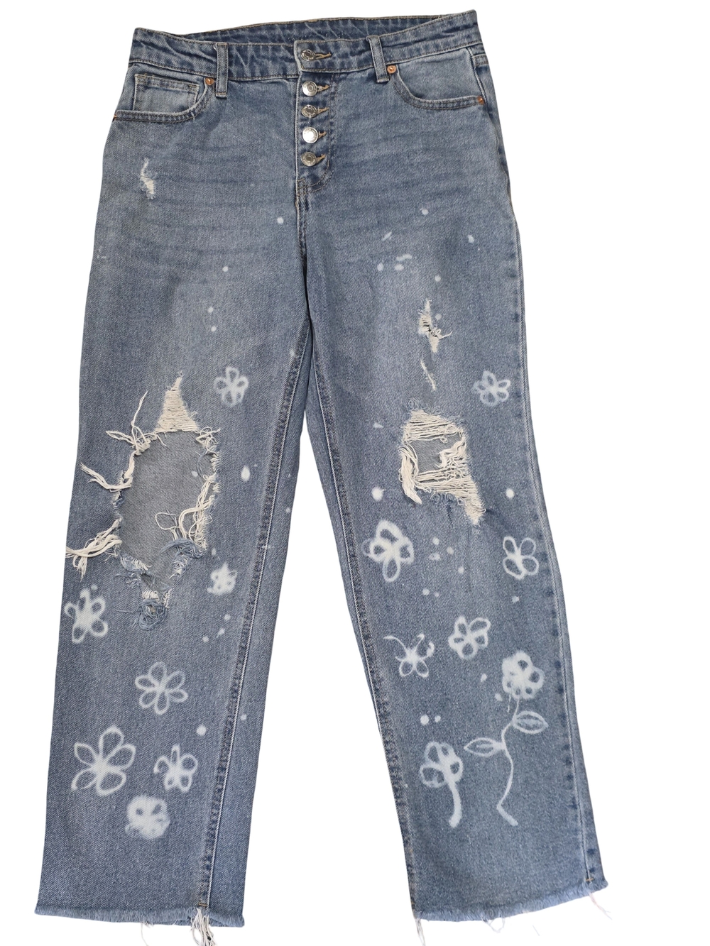 Unbranded Blue Distressed Floral Spray-Wash Jeans